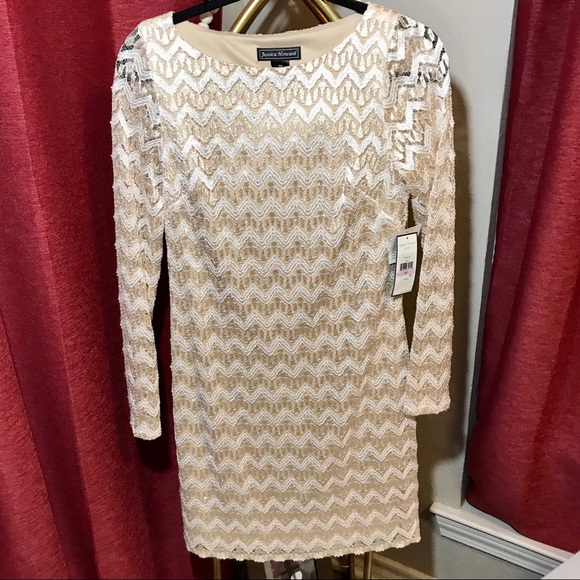 Jessica Howard Crewneck Sheath Gold /white - Picture 3 of 7